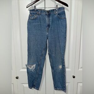 Levi Strauss Original Riveted Relaxed Fit Tapered Leg Distressed Blue Jeans 13 S